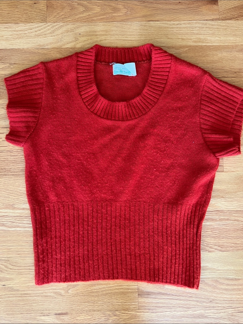 Vintage Sears JR Bazaar women’s large Red/orange Short Sleeve Rib Knit Sweater